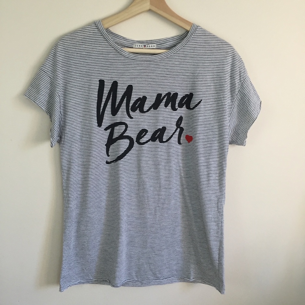 JUNK FOOD Mama Bear Striped Graphic Tee